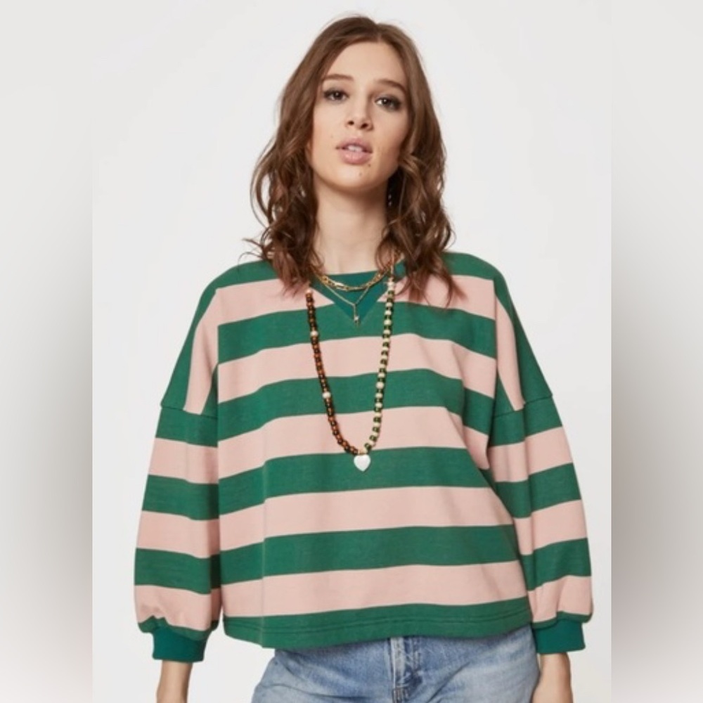 Rebecca Minkoff Rosie Striped Green and Pink Women's Top